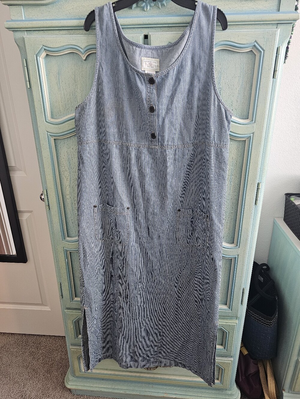 Susan Bristol Casuals Vintage 90s Railroad Stripe Denim Jumper Dress, Size L